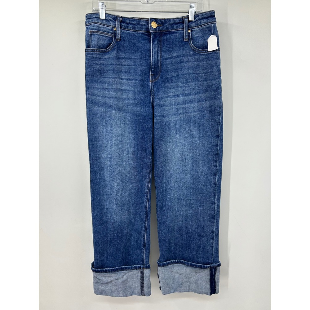 Kut from Kloth High Rise Straight Leg Cuffed Jeans Medium Wash Denim Sz 32